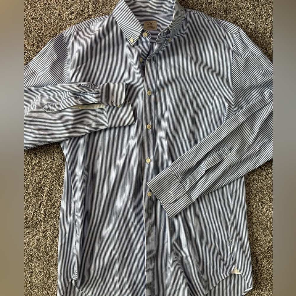 J. Crew Navy and White Striped Button Down Shirt